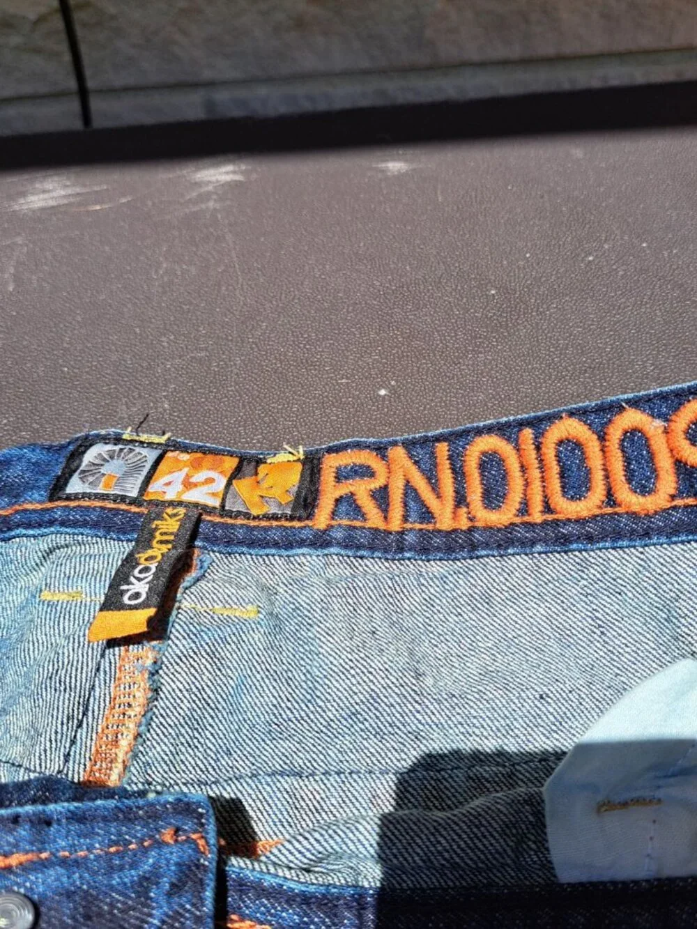 Vintage Akademiks Size 42 Mens Baggy Denim Shorts Orange Graphics Streetwear